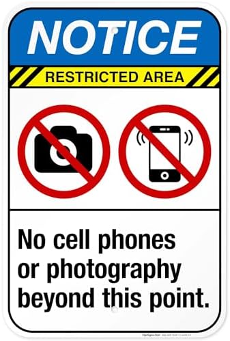No Cell Phones Or Photography Beyond This Point Sign, ANSI Notice Sign, by SigoSigns