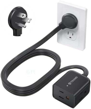 TROND Leftward Flat Plug Extension Cord 6ft for Small Tight Spaces, Black by TRONDOfficial