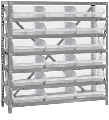Quantum Storage Systems 1239-109CL Clear-View Sloped Shelving Unit with 4" Shelf Bins, 18 QSB109 Shelf Units, 12" D x 36" W x 39" H by QuantumStorageSystems
