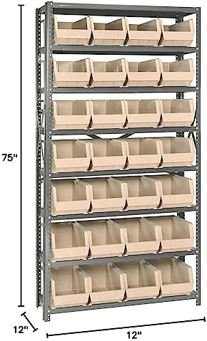 Quantum Storage Systems QSBU-240IV Giant Open Hopper Steel Shelving System, 12" D x 36" W x 75" H, with 8 Shelves and 28 QU240 Bins, Ivory - Image 2