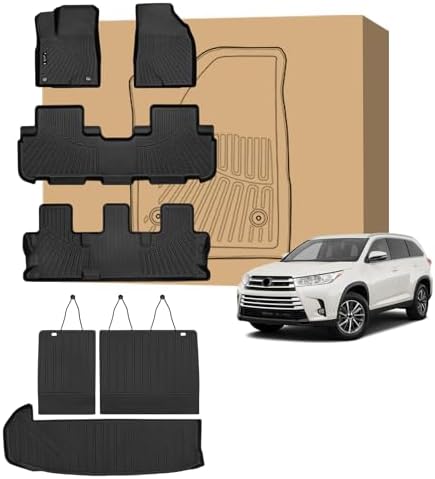 PELEUS Floor Mats Compatible with 2014-2019 Toyota Highlander 7 Seats Gas, Custom Fit All Weather Car Mats 3 Rows Liner and Trunk Cargo Mat with Backrest Protector, Odorless TPE Accessories by Unknown