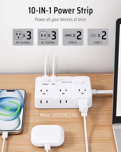 DEPOW 3 FT Power Strip Surge Protector with 6 Outlets 4 USB Ports (2 USB C) - Image 3