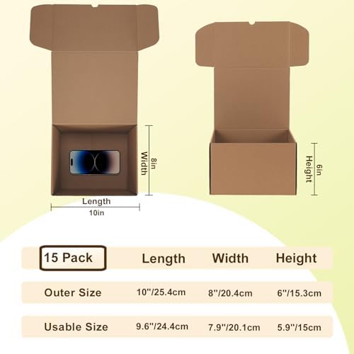 WIFTREY 10"x8"x6" Shipping Boxes Set of 15 Brown, 10 x 8 x 6 Corrugated Cardboard Box for Shipping Small Business, Gift Packing, Mailing Wrapping Present - Image 2