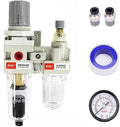 RIH Pneumatics Compressed Air Filter Regulator Lubricator Combo Water/Oil Trap Separator - Gauge(0-150 psi), Semi-Auto Drain, Poly Bowl,Bracket - 3 in 1 Two Unit (1/4“ NPT Auto Drain) by RIHRightPneumatic