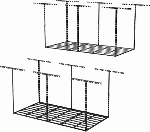 SunsGrove 3x6 Garage Storage Overhead Rack Organization, Adjustable Ceiling Mounted Storage Racks, 800LBS Weight Capacity, 22"-40" Ceiling Dropdown, 2 Pcs, Hammertone Black by SunsGrove