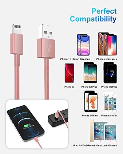 4 Pack [Apple MFi Certified] Apple Charging Cables 1ft, iPhone Chargers Lightning Cable 1 Foot, Fast iPhone Charging Cord for iPhone 14/14Pro/13/13Pro/12/11/11Pro/11Max/ X/XS/XR/XS Max/8, ipad(Pink) - Image 7