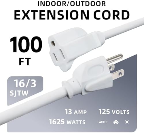 EP 100 FT Outdoor Extension Cord, 16/3 SJTW Heavy Duty White, ETL Listed - Image 2