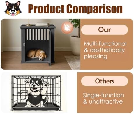 42 Inch Dog Crate Furniture Lockable Dog Kennel Indoor for Large Dogs and Medium Heavy Duty Pet Crate Decorative Pet Cage End Table,Black - Image 5