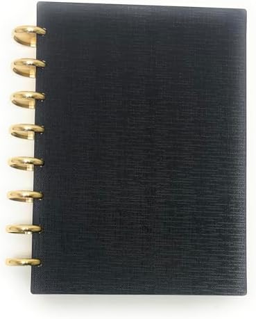 Talia Discbound Notebooks, Planner, Customizable, With 1" Gold Discs (Black, Junior (5.5in x 8.5in)) by Talia