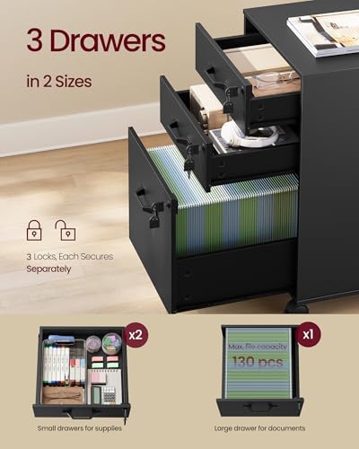 VASAGLE 3-Drawer Mobile File Cabinet, Home Office, Locking, Printer Stand - Image 4