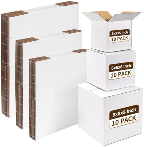 Assorted Shipping Boxes 8X8X8 & 6X6X6 & 5X5X5 Pack of 30, Small shipping box White, 10 PCS Each Corrugated Cardboard Box for Packaging Small Business, Mailing by WIFTREY