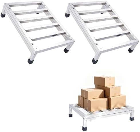 2 Pack Dunnage Rack, 15.7x11.8x3.9 Stainless Steel Shelf, Floor Shelf, Commercial Food Floor Rack 300 lb Capacity for Restaurant Kitchen Garage and Bakery, Shop & Garage Storage by Primachen