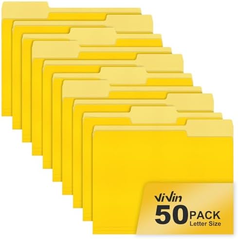 ViVin File Folder, 50 Pack Colored File Folders with 1/3-Cut Tabs, Fits 8.5 * 11 Letter Size Paper, Manilla Folders for Home Office School Documents(Yellow) by ViVin