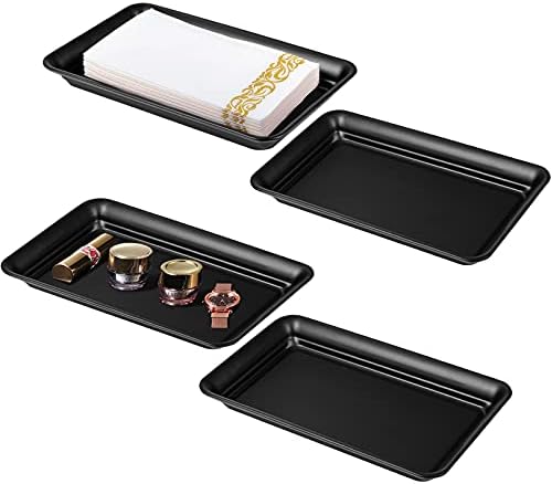 SheeChung Metal Vanity Tray, Bathroom Counter Storage Tray, Black 4 Pack by SheeChung