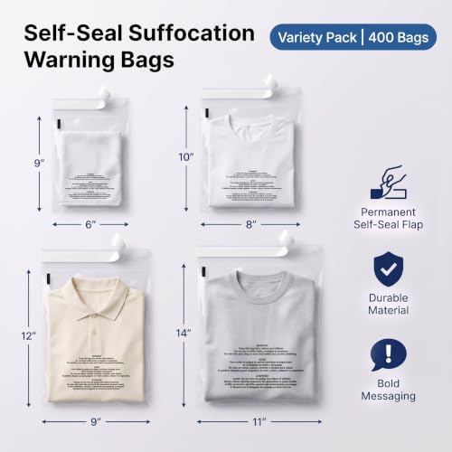 Poly Bag Bundle Combo Pack of 400-6X9, 8X10, 9X12, 11X14 Self Seal - Image 2