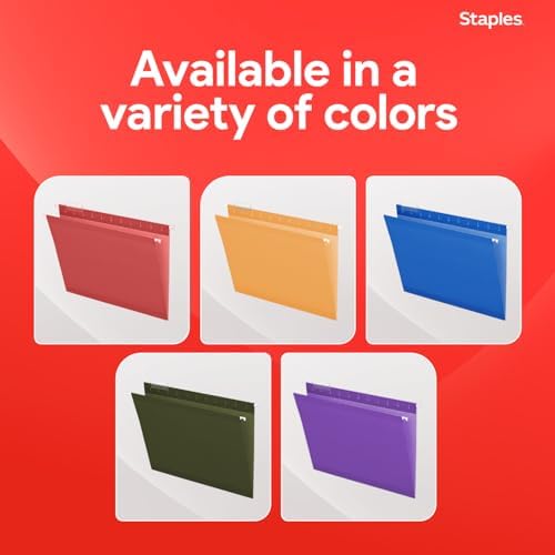 Staples Hanging File Folders, Letter Size, Red, 1/5-Cut Tabs, 25/Pk - Image 7