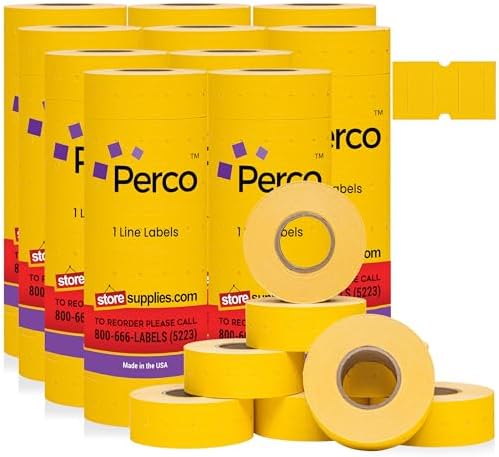 Perco 1 Line Price and Date Guns Yellow Labels - 80 Rolls, 10 Sleeves by Perco