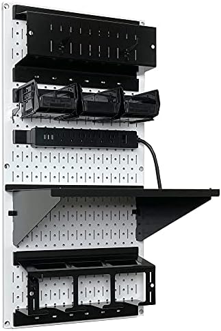 Wall Control Power Tool Storage Organizer Kit Cordless Drill Holder Charging Station Rack 16” x 32” Metal Pegboard Organization System (White Pegboard) - Image 2
