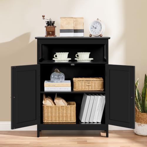 Yaheetech Small Bathroom Storage Cabinet with Double Beadboard Doors, Black - Image 4