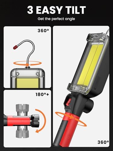 Rechargeable COB LED Work Light - Magnetic Hands-Free Trouble Light with 360° Rotating Hook, IPX4 Waterproof Drop Light for Garage Repair, Emergency, Tool Gifts for Men - Image 3