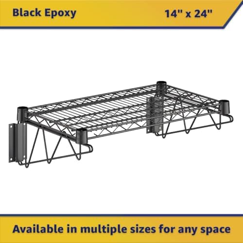 14" x 24" Wire Black Epoxy Wall Mount Shelf, Commercial Fixed Wall Mount Rack, NSF, Metal Floating Shelving for Kitchen, Stock Rooms, Home and Hotel - Image 4