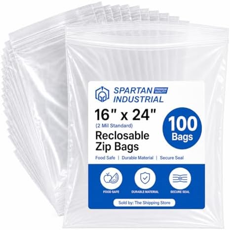 16” X 24” (100 Count) 2 Mil Clear Reclosable Zip Plastic Poly Bags by SpartanIndustrial