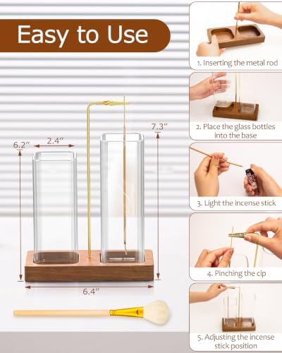2 in 1 Incense Holder with Glass Jars, Large Incense Holder for Sticks, Upside Down Incense Burner with Ash Catcher & Storage for Meditation Yoga Spa Home Decor - 20 Incense Sticks & Brush - Image 2