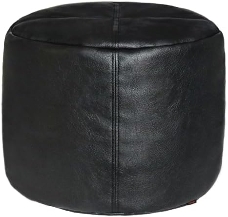 Thgonwid Unstuffed Faux Leather Pouf Cover, Handmade Footstool Ottoman Storage Solution, Floor Footrest Cushion - 16.5" Dx12 H, Pure Black by Thgonwid