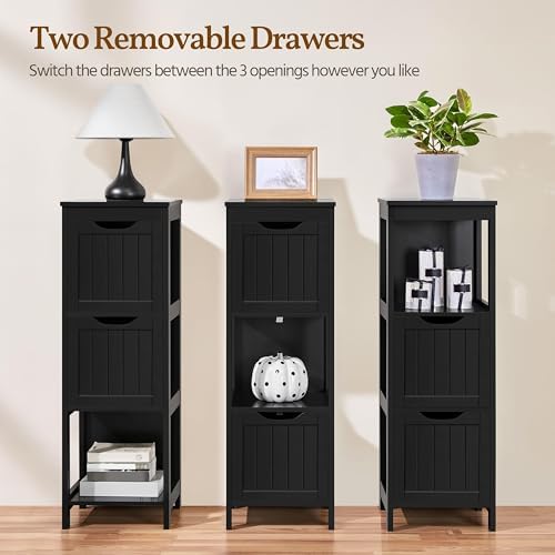 Yaheetech Small Bathroom Storage Cabinet with 2 Drawers & Open Shelf, Black - Image 5