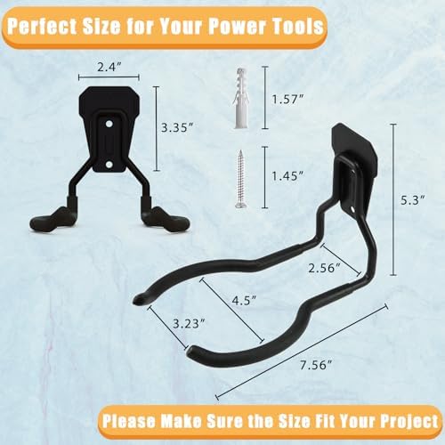 Garden Power Tool Hanger, Garage Wall Hooks, Weedeater Rack, String Trimmer Hanger, Utility Hooks for Garage Tool Organizers and Storage - Black, 2 Pcs - Image 2