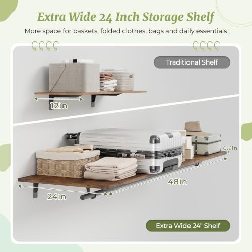 IAE Wall Mounted Clothes Rack with Shelf and Hanging Rod, 48x24in,Rustic - Image 2