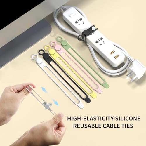 UMUST Silicone Cable Straps,10PCS 7.1"Cord Ties, Reusable Cable Ties，Travel Cord Organizer，Wire Organizer Ties for Kitchen,Home,School,Bundle Storage for Cables Etc（5 Colors） - Image 3