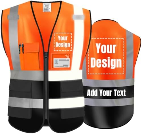 High Visibility Reflective Safety Vest Customize Logo Hi Vis Protective Workwear Outdoor Work Vest (S, Orange black) by YOWESHOP