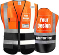 High Visibility Safety Vest with Reflective Strips Customize Logo Hi Vis Team Work Uniform Vest (XL, Orange black) by YOWESHOP