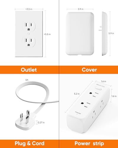 Olcorife Flat Extension Cord with Outlet Cover, Flat Plug Power Strip with 6 Outlets, 5 FT Cord Hidden Outlet Extender for Tight Spaces - Image 6