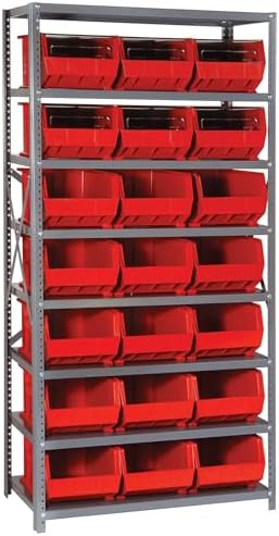 Quantum Storage Systems QSBU-255RD Solid Heavy Duty 8 Shelves 21 Ultra Stack & Hang Red Bins 75" H x 36" W x 18" D by QuantumStorageSystems