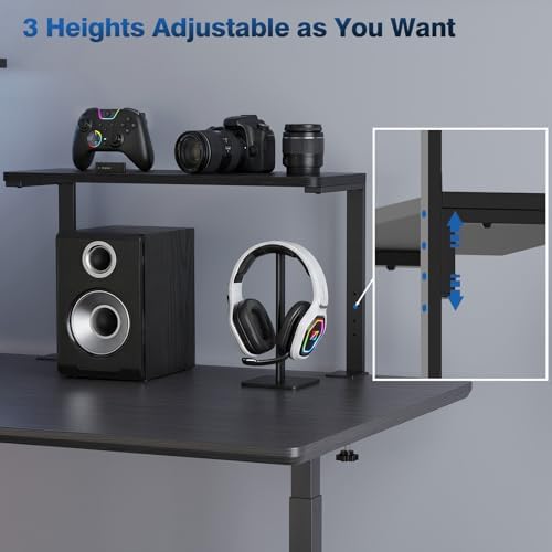 2-Tier Desk Extender, 22-inch Clamp-On Desk Shelf, Height-Adjustable Desktop Shelf Organizer for Monitors Office and Gaming Accessories, Arm Support Table Extension, Black - Image 6
