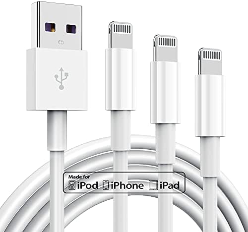 3 Pack Apple MFi Certified iPhone Charger Cable, Apple Lightning to USB Cable Cord, 2.4A Fast Charging Apple Phone Long Chargers for iPhone 14/13/12/11/11Pro/X/XS/XR/XS Max/8/7/6/5S/SE (3ft, White) by TUMABER