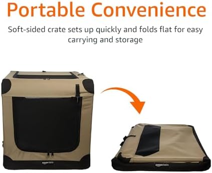 Amazon Basics Portable Folding Soft Dog Crate for Cat, Dog, Rabbit, Double Door with Mesh Ventilation, Collapsible, Easy to Set Up, Large 36" x 24" x 24", Tan - Image 6