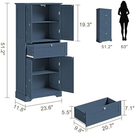ChooChoo 51" H Bathroom Floor Cabinet with Drawer and Adjustable Shelves - Image 3