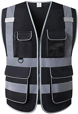 High Visibility Safety Vest - Multi Pockets Reflective Mesh Breathable Workwear, ANSI/ISEA Standards (4X-Large-5X-Large, Black Mesh) by MAKETHEWORLDSAFER