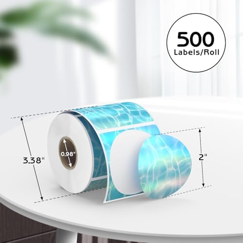 2 Inch 500 Pcs Holographic Thermal Stickers, Rainbow Glitter Finish, Water-Proof & Tear-Resistant Label, for Logo Design, Price/Name Tag, Barcode, DIY Custom, Aurora Ocean Blue, 500 Labels/Roll - Image 7