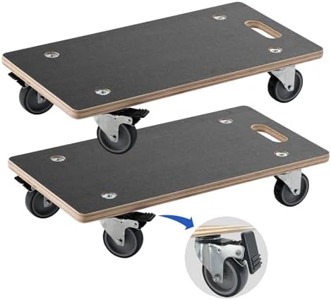 Anti-Slip Plywood Platform Dolly 2 Swivel + 2 Brake Caster Wooden Cart 550 Lbs Capacity (2 Packs per Set) Furniture Transporter Widely Use for Moving Heavy Furnitures,Goods, Green Plants by DrTakepeak