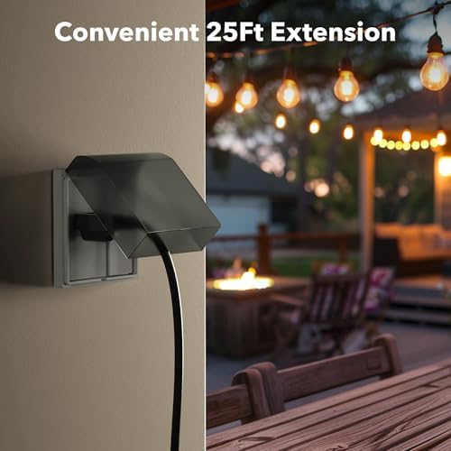 BN-Link's 2 Pack Outdoor Extension Cord Set is Ideal for Holiday Yard Decorations and Garden Equipment. with Three outlets You can Plug in Loads up to a Total of 13amps/1625watts. (Black, 25ft) - Image 5