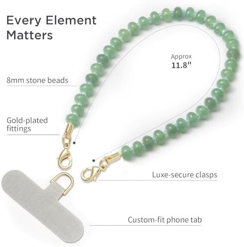 POSADINA Natural Stone Phone Charm, Beaded Healing Phone Wrist Strap, Handmade Cellphone Chain Lanyard with Tether Tab - Image 5