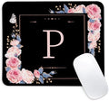Letter P Black and Pink Flowers Square Mouse Pad, Mouse Pad with Stitched Edge and Non-Slip Rubber Base,Mouse Mat,Home Office Decor Desk Accessories,9.4x7.8x0.12 inch Square Mouse Pad by Unknown