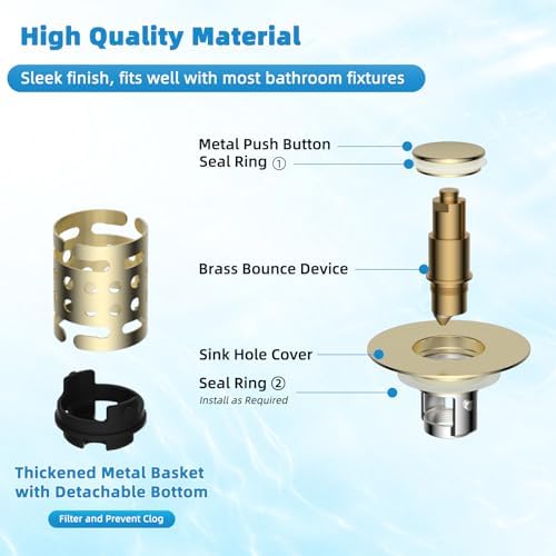 Universal Bathroom Sink Drain Stopper Hair Catcher, Brushed Gold - Image 6