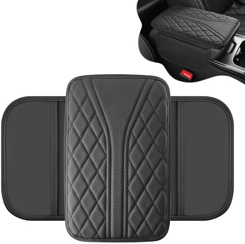 Car Center Console Cover with 2 Storage Bags, Leather Armrest Pad, Black by Unknown