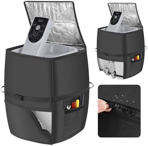 Hot Tub Spa Heater Pump Cover,Waterproof 600D Oxford Fabric Aluminum Film Insulated Cover,Inflatable Hot Tub Spa Heater Pump,Easy Installation with Zipper and Adhesive Straps,Black,Square by bespeur