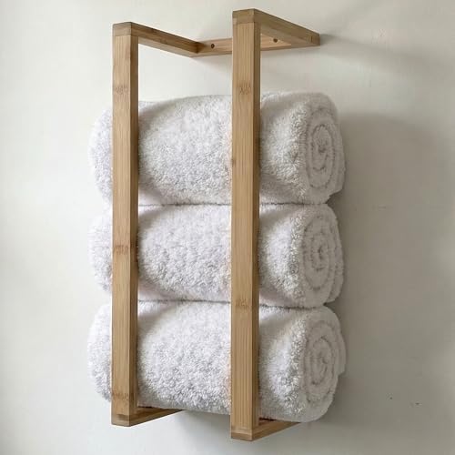 Bamboo Towel Racks - Vertical Wood Towel Rack Bamboo Bathroom Accessories, Storage, Wall Towel Rack for Rolled Towels for Bathroom Furniture, Spa Furniture and Decor (Natural, Medium) by AuraNest